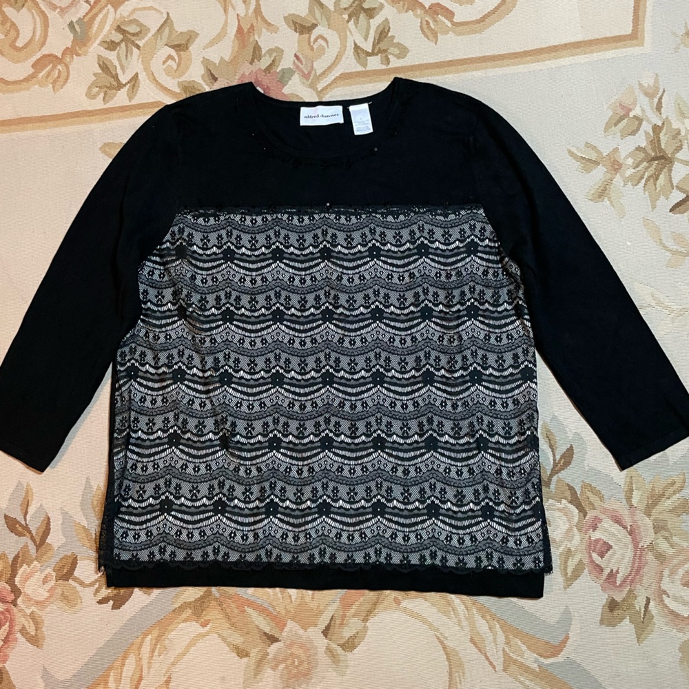 Black sweater with lace front by Alfred Dunner size large